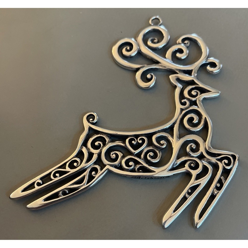Brighton Reindeer Christmas Ornament Silvertone Filigree Deer